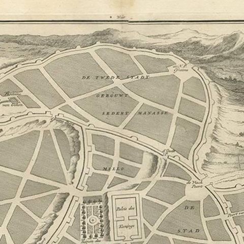 Antique Map of the Ancient City of Jerusalem by A. Calmet, 1725, close-up 1