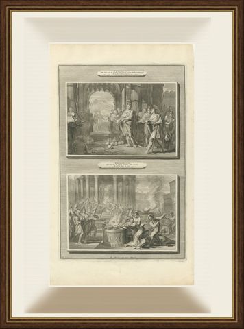 Jehu and the Heads of Ahab's Sons and Baal's Prophets Slain, Mortier, circa 1700, shown framed