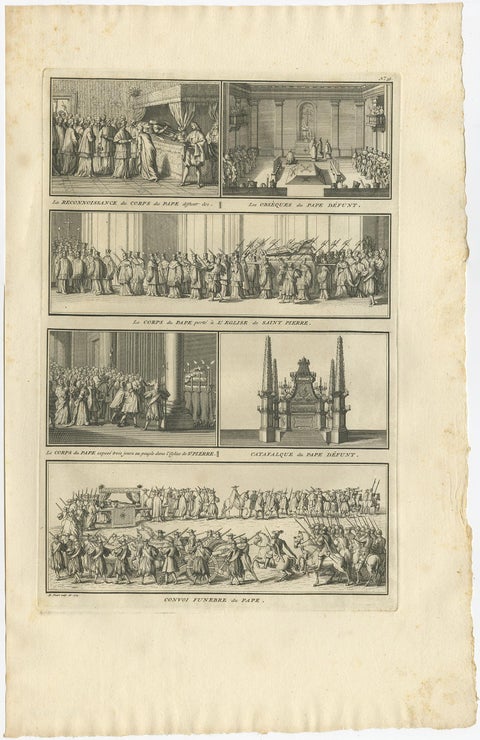 Antique Religion Print Showing Rituals & Ceremonies for the Death of a Pope 1724, view 2