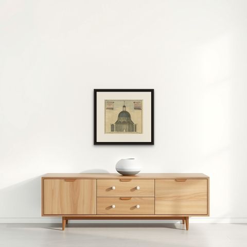 Old Antque Pirint of the New Dutch Church of Batavia 'Jakarta, Indonesia', 1744, shown framed on a wall, true to size