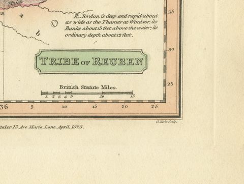 Hand-Colored Antique Map of the Tribe of Reuben, James Wyld, 1823, close-up 1