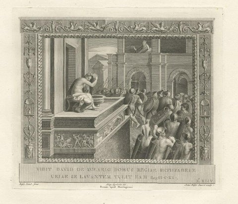 Antique Religion Print of King David, Having Subdued Syria, C.1850, close-up 1