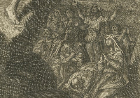 Christ's Ascension Engraving, Acts I Ascension Scene c.1735, close-up 3