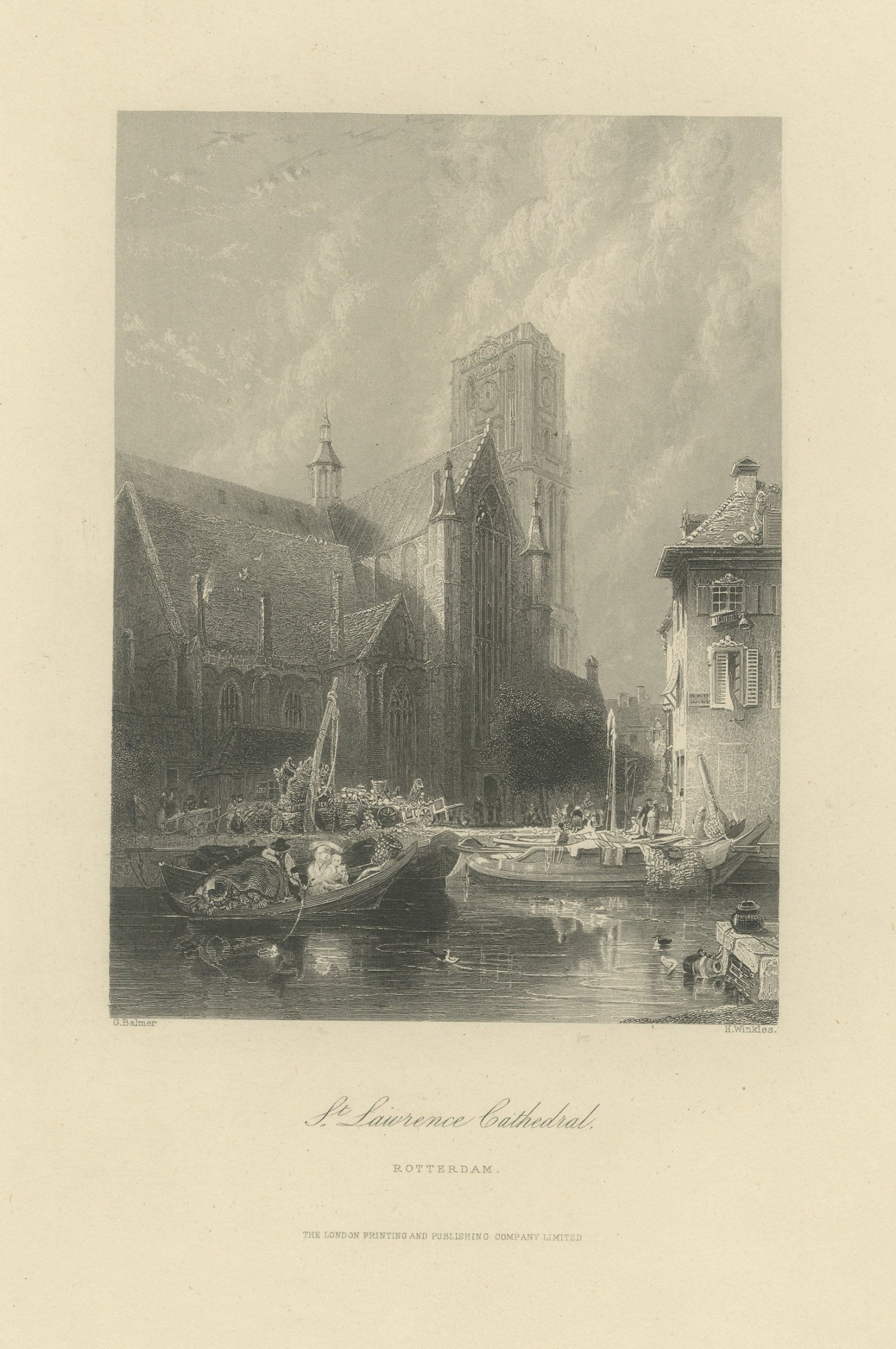 St. Lawrence Church, Rotterdam, Steel Engraving after G. Balmer, circa 1860