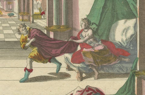Optical Print of Joseph Tempted by Potiphar’s Wife, 1770, Dramatic Bible Scene, close-up 2