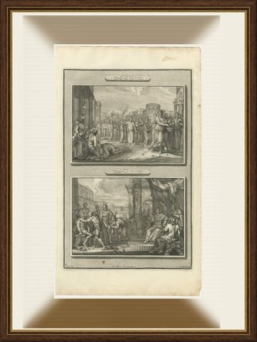 David Dances Before the Ark and Hanun Shames David's Envoys, Mortier, circa 1700, shown framed
