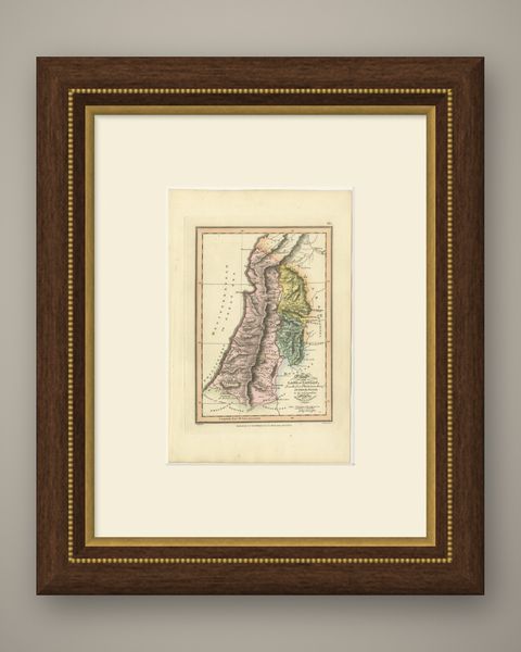 Canaan from the Flood to Moses and Joshua, Antique Hand-Colored Map, 1823, shown framed