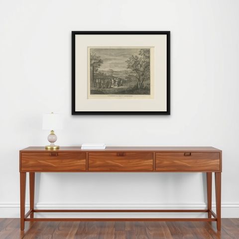 Antique Print of the Funeral at Constantinople by B. Picart, 1729, shown framed on a wall, true to size
