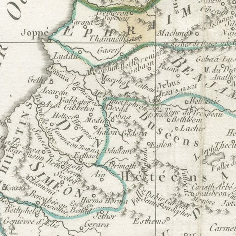 Antique Map of Judaea or the Holy Land with the Twelve Tribes, circa 1800, close-up 4