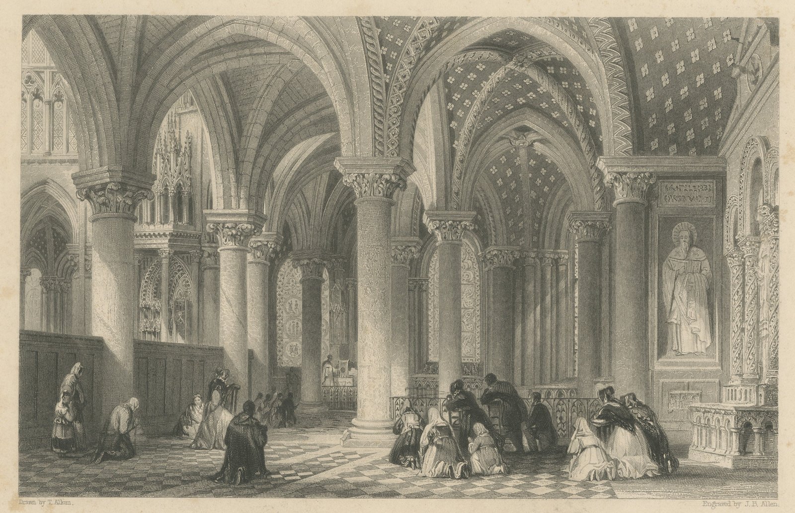 Virgin Chapel, Saint Denis Abbey, Antique Engraving after Allom, circa 1845