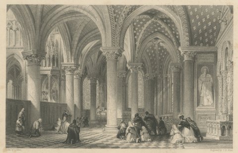 Virgin Chapel, Saint Denis Abbey, Antique Engraving after Allom, circa 1845