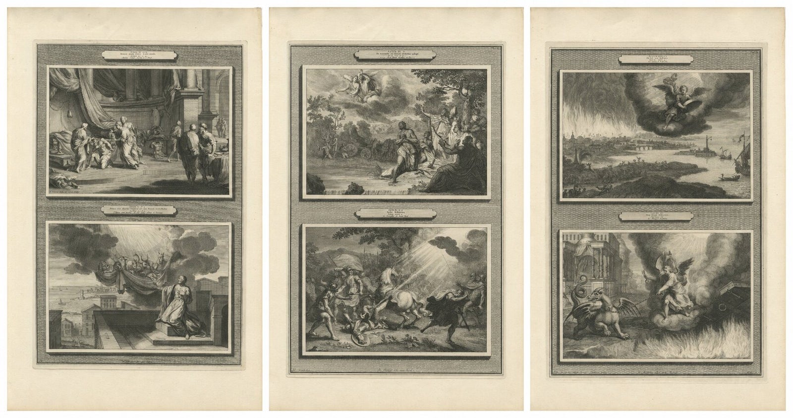 Antique Biblical Engravings, Mortier Amsterdam, Acts & Apocalypse, c.1700