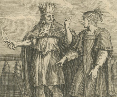 Mexican Gods and Priests, 1734 Engraving of Aztec Deities and Religious Ritual, close-up 2