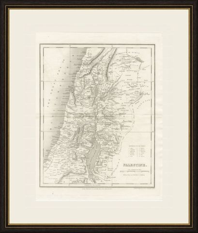 Antique Map of Palestine with the Twelve Tribes by Dower, circa 1835, shown framed