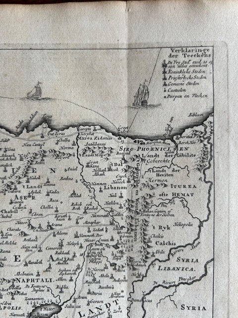 Promised Land of Canaan, Antique Map of Israel with Biblical Scenes, van Jagen, view 5