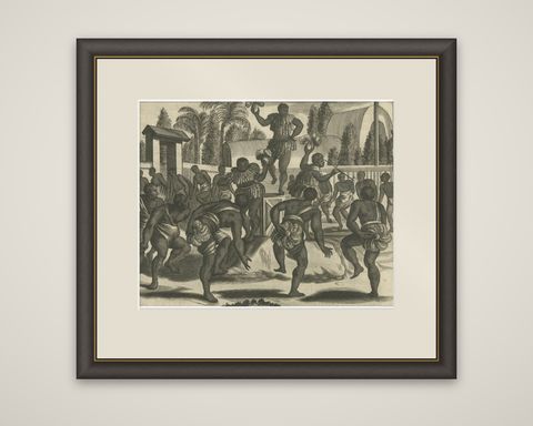 Ritual Dance in Brazil in the 17th Century on a Copper Engraving by Montanus, shown framed