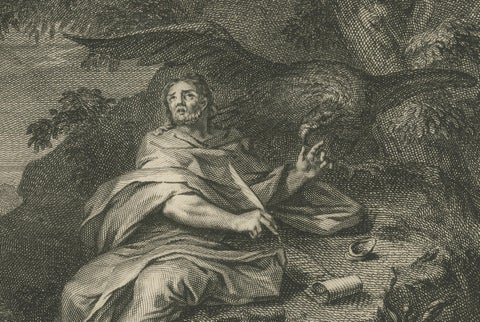 Antique Christian Wall Art, Evangelists Luke and John, Mortier ca.1700, close-up 2