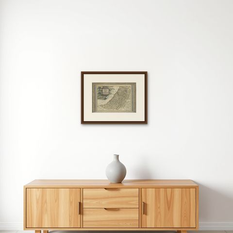 Antique Map of the Holy Land with Picture Frame Border, shown framed on a wall, true to size