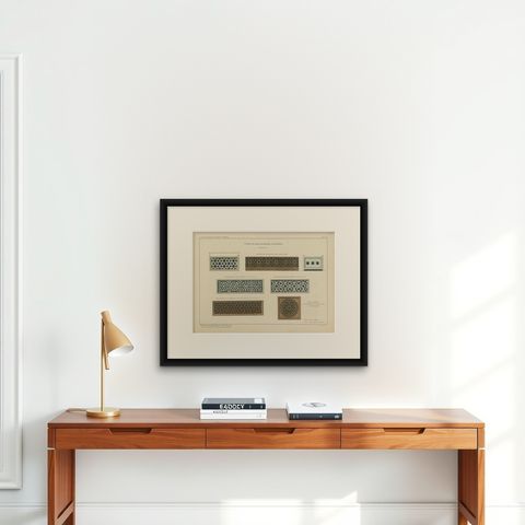 Antique Ottoman Balustrade Design Print, Yeşil Mosque & Rüstem Pasha Mosque 1924, shown framed on a wall, true to size