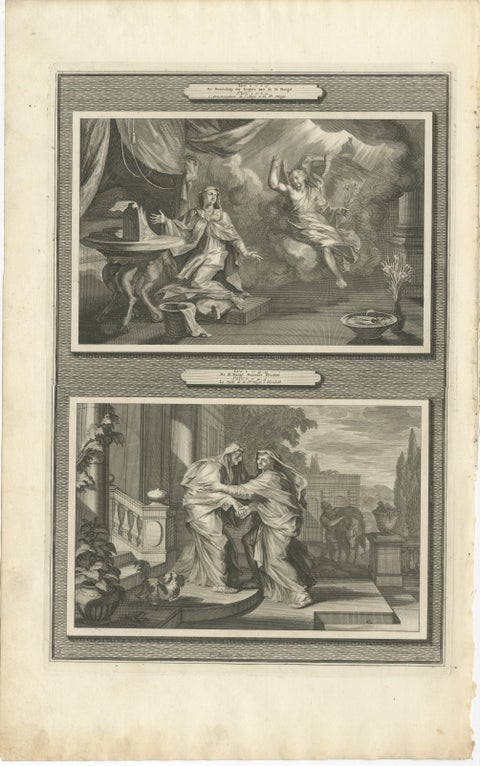 Antique Christian Art Print, Annunciation of Mary & Visitation, Mortier 1700, view 2