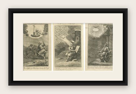 Biblical Engravings, Epistles of Peter and John, Divine Inspiration Scenes 1735, shown framed
