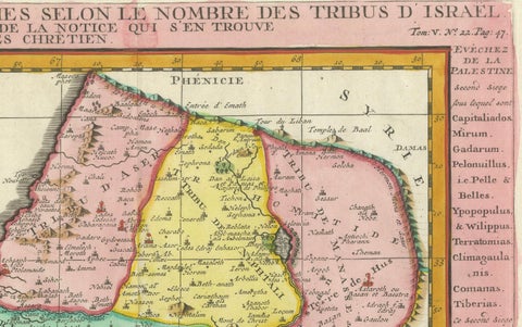 1732 Henri Chatelain Map of the Holy Land Divided Among the Tribes of Israel, close-up 1