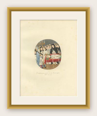 Antique Print of a Funeral of an Italian Bishop, 14th Century, by Bonnard, 1860, shown framed