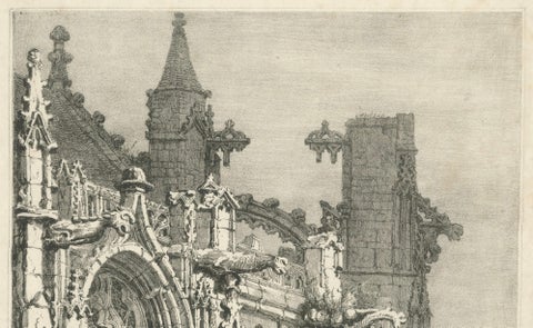 Antique Gothic Church Architecture Lithograph, Samuel Prout, Arques France, 1821, close-up 4