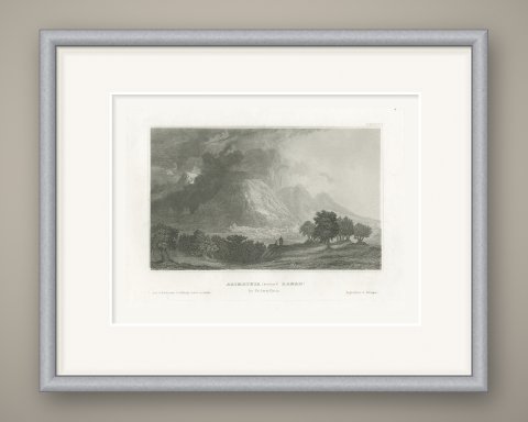 Arimathea, also Ramah, Palestine, Antique Biblical Landscape View, circa 1850, shown framed