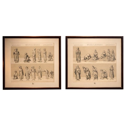 Islamic Prayer Lithographs, Muslims Worship Postures, Paris 1888 Set