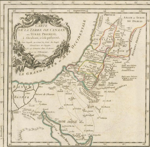 Antique French Map of the Holy Land, Twelve Tribes of Israel, c.1750, close-up 2