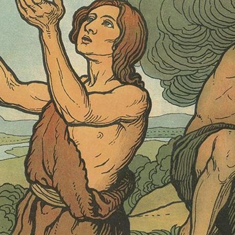 Antique Religion Print of Cain and Abel, 1913, close-up 1