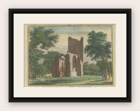 Antique Print of the Ruins of the Church of Bakendorp by Spilman, c.1750, shown framed