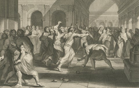 Biblical Engravings, Christ, The Adulterous Woman & The Stoning of Stephen 1700, close-up 3