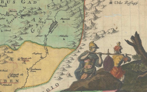 Hand-Colored Map of the Holy Land Divided Among the Twelve Tribes, c.1720, close-up 4