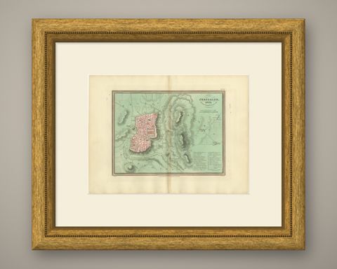 Antique Map of Jerusalem and the Surrounding Country, Wyld, 1823, shown framed