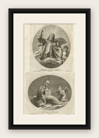 Scarce Engravings of the Ancient of Days of God from the Bible Book of Daniel, shown framed