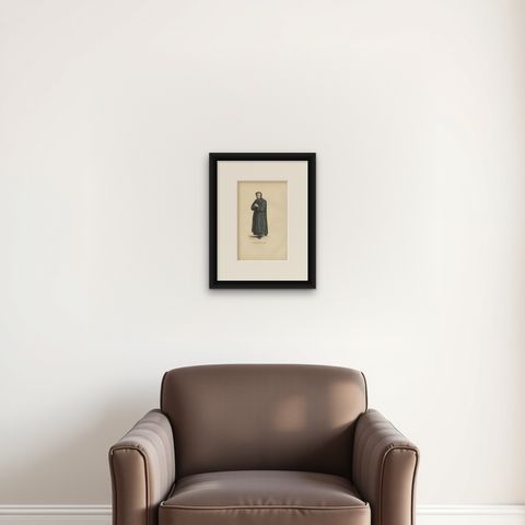 Antique Print of a Monk of the Order of the Grandmontines in Limousin, France, shown framed on a wall, true to size