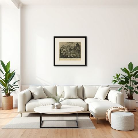 Antique Bible Print the Festival of Shelters by J. Luyken, 1743, shown framed in a room, true to size