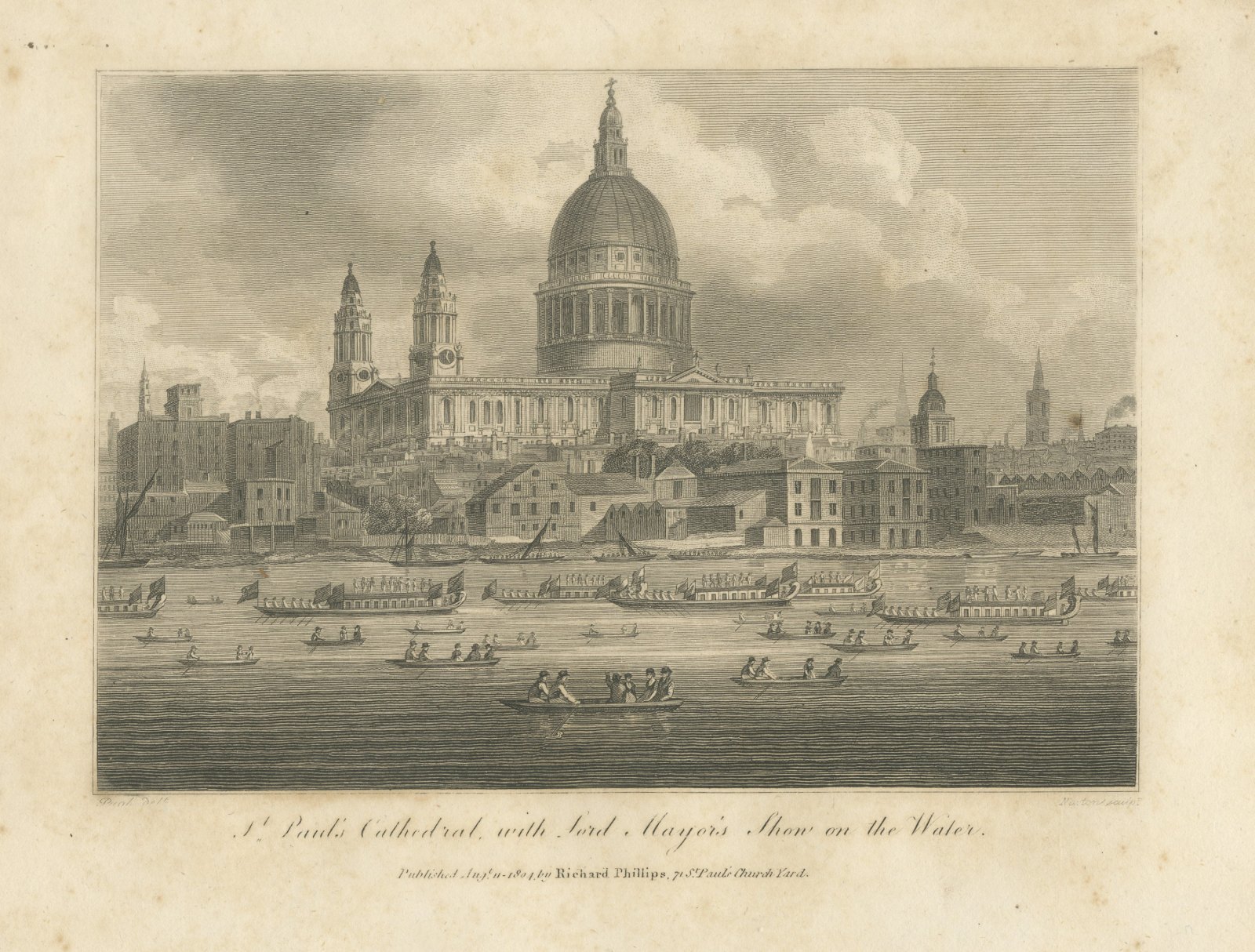 St Paul's Cathedral with the Lord Mayor's Show on the Thames, 1804