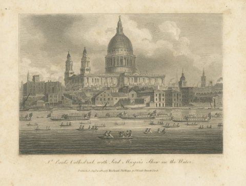 St Paul's Cathedral with the Lord Mayor's Show on the Thames, 1804
