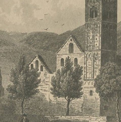 Antique Print of of St John's Church near Niederlahnstein, Germany, close-up 1
