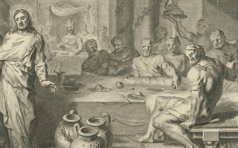 Miracles of Christ, Wedding at Cana & Cleansing of the Temple, P. Mortier, 1700, close-up 3