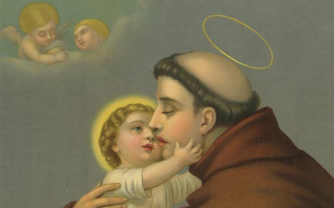 St. Anthony of Padua, c.1905 German Devotional Chromolithograph with Christ, close-up 1