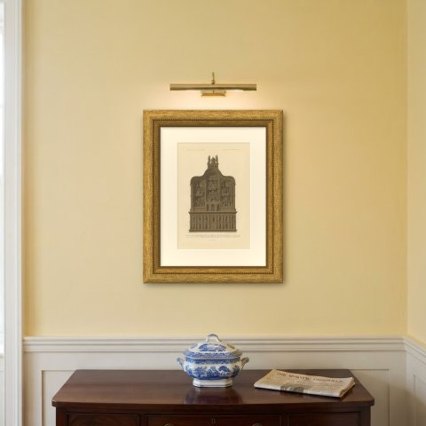 Carved Oak Retable of 1504 from Saint Bavon, Ghent, Antique Print, 1851, shown framed on a wall, true to size