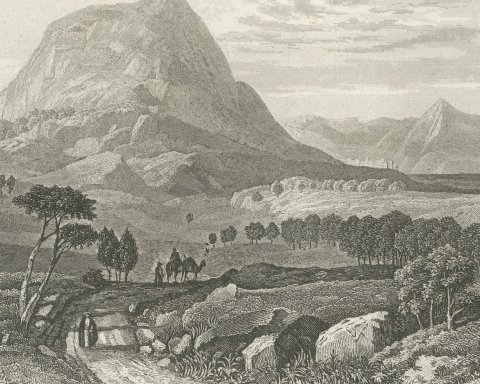 Mount Tabor, Galilee, Antique Steel Engraved View of the Holy Land, circa 1850, close-up 1