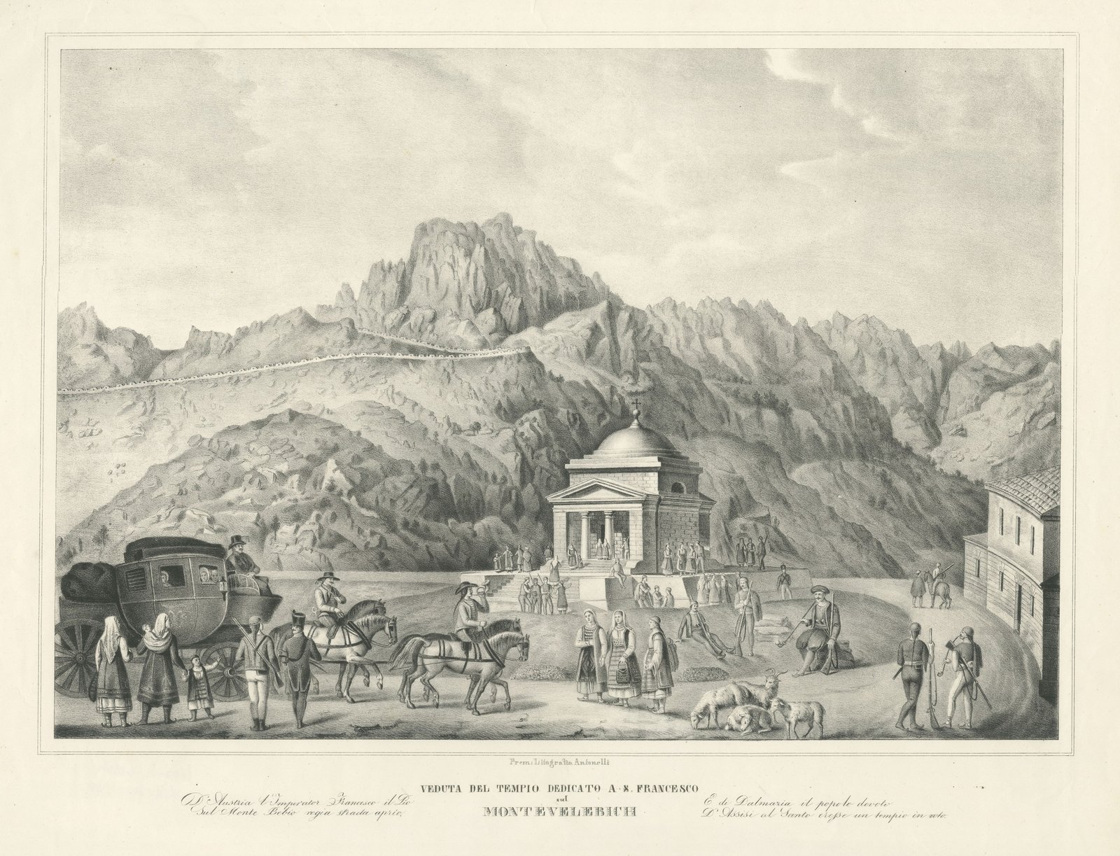 Temple of Saint Francis on Monte Velebich, Lithograph, circa 1840