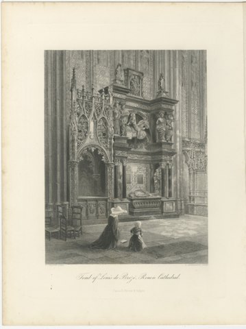 Tomb of Louis de Brézé, Rouen, Antique Steel Engraving after Hodson, circa 1877, view 2