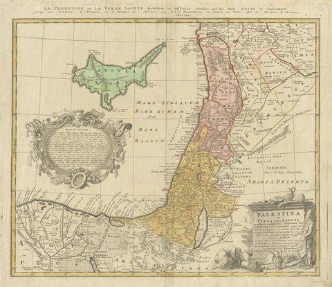 Holy Land Map Palestine Homann Heirs, Hand Colored, c.1744