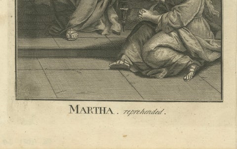 Christ with Mary and Martha Engraving, Luke X Martha Reproved 1735, close-up 1